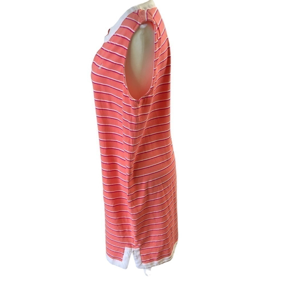 Nautica Sleeveless Shift Tee Dress Women L XL Orange with Red White Stripes - Picture 3 of 7